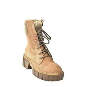 Fox Shoes N820171002 Camel Süet Kalın Taban Kadın Kürklü Bot