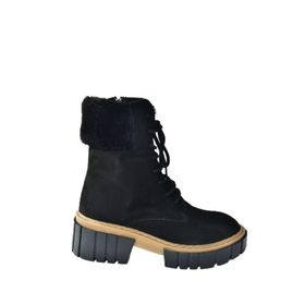 Fox Shoes N820171002 Siyah Süet Kalın Taban Kadın Kürklü Bot