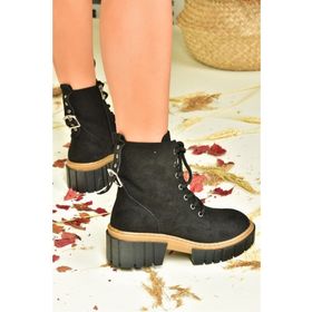 Fox Shoes N820200202 Siyah Süet Kalın Taban Kadın Bot