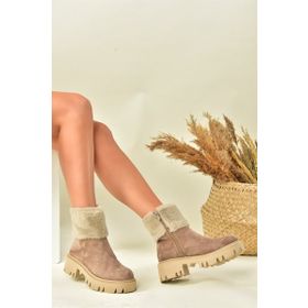Fox Shoes N820203002 Vizon Süet Kalın Taban Kadın Kürklü Bot
