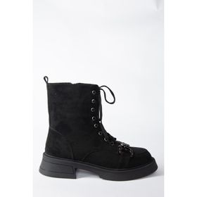 Fox Shoes N820960002 Siyah Süet Bağcıklı Kadın Bot