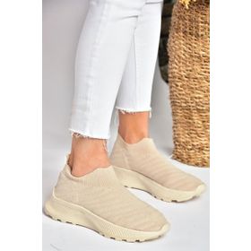 Fox Shoes P239503304 Bej Triko Kumaş Kadın Spor Ayakkabı Sneakers