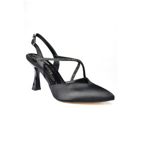 Fox Shoes P246064104 Siyah Saten Kumaş İnce Topuklu Kadın Abiye Ayakkabı