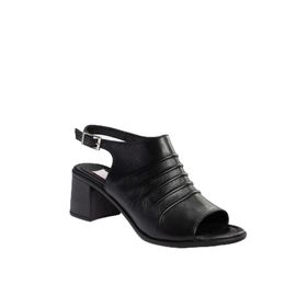 Fox Shoes P5554501 03 Siyah Hakiki Deri Kalın Topuklu Kadın Ayakkabı