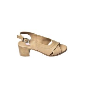 Fox Shoes P5554522 03 Bej Hakiki Deri Kalın Topuklu Kadın Ayakkabı
