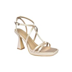 Fox Shoes P569213304 Bej Saten Kumaş Kalın Topuklu Kadın Abiye Ayakkabı