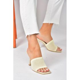 Fox Shoes P590033357 Bej Triko Kumaş Topuklu Kadın Terlik