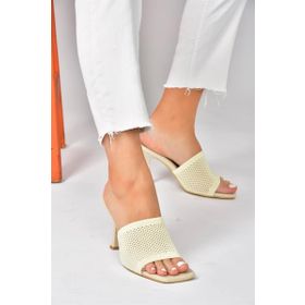 Fox Shoes P590033357 Bej Triko Kumaş Topuklu Kadın Terlik