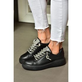 Fox Shoes P602001709 Siyah Taşlı Bağcıklı Kadın Spor Ayakkabı Sneakers