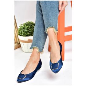 Fox Shoes P726776304 Lacivert Saten Kumaş Kadın Babet