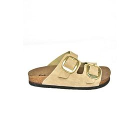 Fox Shoes P7775174 02 Süet Çift Bantlı Bej Kadın Terlik