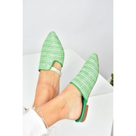 Fox Shoes P820031417 Yeşil Hasır Taş Detaylı Kadın Terlik