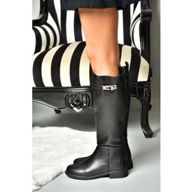 Fox Shoes R312225309 Siyah Suni Deri Klasik Kadın Çizme