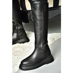 Fox Shoes R312401309 Siyah Suni Deri Kalın Tabanlı Kadın Çizme