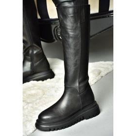 Fox Shoes R312401309 Siyah Suni Deri Kalın Tabanlı Kadın Çizme