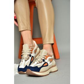 Fox Shoes R3125105 04 Bej Lacivert Kumaş Kadın Spor Ayakkabı