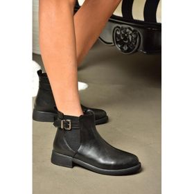 Fox Shoes R374050209 Siyah Suni Deri Alçak Tabanlı Kadın Bot