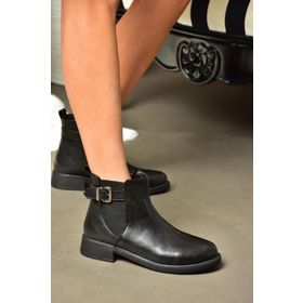 Fox Shoes R374050209 Siyah Suni Deri Alçak Tabanlı Kadın Bot