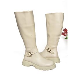 Fox Shoes R518096809 Bej Suni Deri Fermuarlı Alçak Topuklu Kadın Çizme