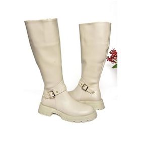 Fox Shoes R518096809 Bej Suni Deri Fermuarlı Alçak Topuklu Kadın Çizme