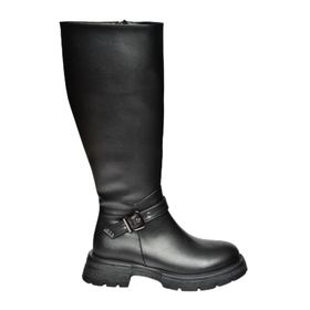 Fox Shoes R518096809 Siyah Suni Deri Fermuarlı Alçak Topuklu Kadın Çizme
