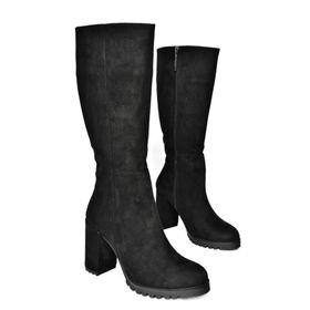 Fox Shoes R518911402 Siyah Süet Kalın Topuklu Kadın Çizme