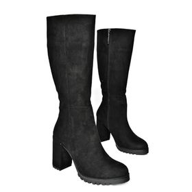 Fox Shoes R518911402 Siyah Süet Kalın Topuklu Kadın Çizme