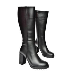 Fox Shoes R518911409 Siyah Suni Deri Kalın Topuklu Kadın Çizme