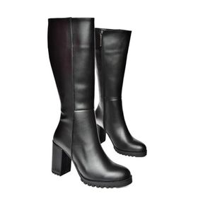 Fox Shoes R518911409 Siyah Suni Deri Kalın Topuklu Kadın Çizme