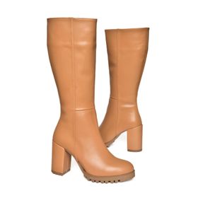 Fox Shoes R518911409 Taba Suni Deri Kalın Topuklu Kadın Çizme