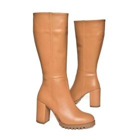 Fox Shoes R518911409 Taba Suni Deri Kalın Topuklu Kadın Çizme