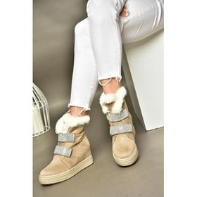 Fox Shoes R602891602 Bej Süet Dolgu Topuklu Kadın Bot