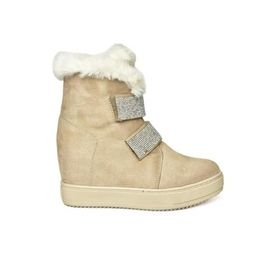 Fox Shoes R602891602 Bej Süet Dolgu Topuklu Kadın Bot
