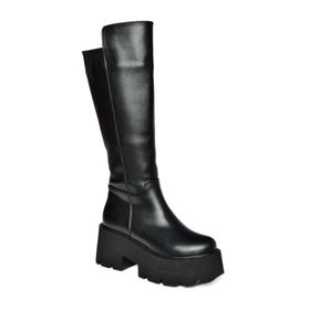 Fox Shoes R610132009 Siyah Suni Deri Kalın Tabanlı Kadın Çizme
