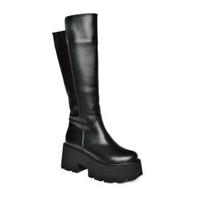 Fox Shoes R610132009 Siyah Suni Deri Kalın Tabanlı Kadın Çizme