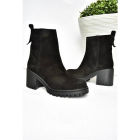 Fox Shoes R654006502 Siyah Süet Kalın Topuklu Kadın Bot
