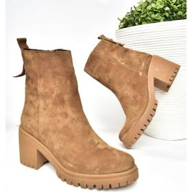 Fox Shoes R654006502 Taba Süet Kalın Topuklu Kadın Bot