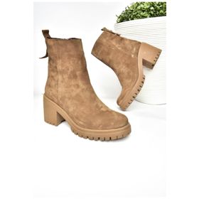 Fox Shoes R654006502 Taba Süet Kalın Topuklu Kadın Bot