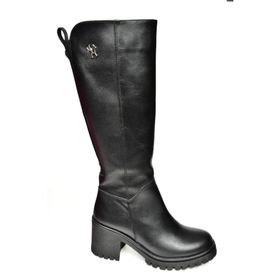 Fox Shoes R654034003 Siyah Gerçek Deri Kalın Topuklu Kadın Çizme