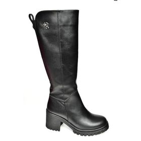 Fox Shoes R654034003 Siyah Gerçek Deri Kalın Topuklu Kadın Çizme