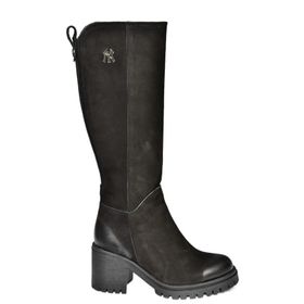 Fox Shoes R654034003 Siyah Hakiki Deri Kalın Topuklu Kadın Çizme