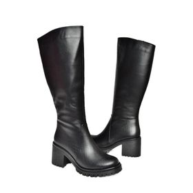 Fox Shoes R654047703 Siyah Hakiki Deri Kalın Topuklu Kadın Çizme