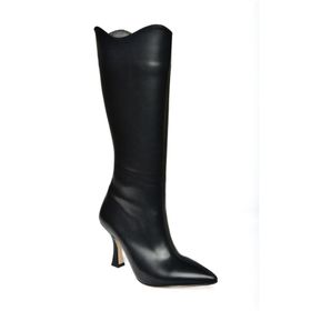 Fox Shoes R820020109 Siyah Suni Deri İnce Topuklu Kadın Çizme