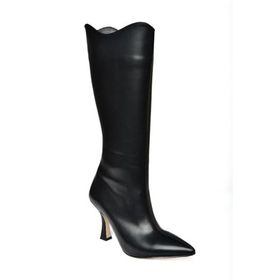 Fox Shoes R820020109 Siyah Suni Deri İnce Topuklu Kadın Çizme