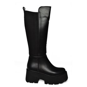 Fox Shoes R820060709 Siyah Kalın Tabanlı Arkası Lastik Detaylı Kadın Çizme