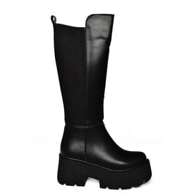 Fox Shoes R820060709 Siyah Kalın Tabanlı Arkası Lastik Detaylı Kadın Çizme