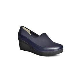 Fox Shoes R908059003 Lacivert Hakiki Deri Dolgu Topuklu Kadın Ayakkabı