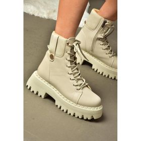 Fox Shoes R973970109 Bej Suni Deri Kalın Tabanlı Kadın Bot