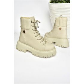 Fox Shoes R973970109 Bej Suni Deri Kalın Tabanlı Kadın Bot
