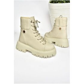 Fox Shoes R973970109 Bej Suni Deri Kalın Tabanlı Kadın Bot